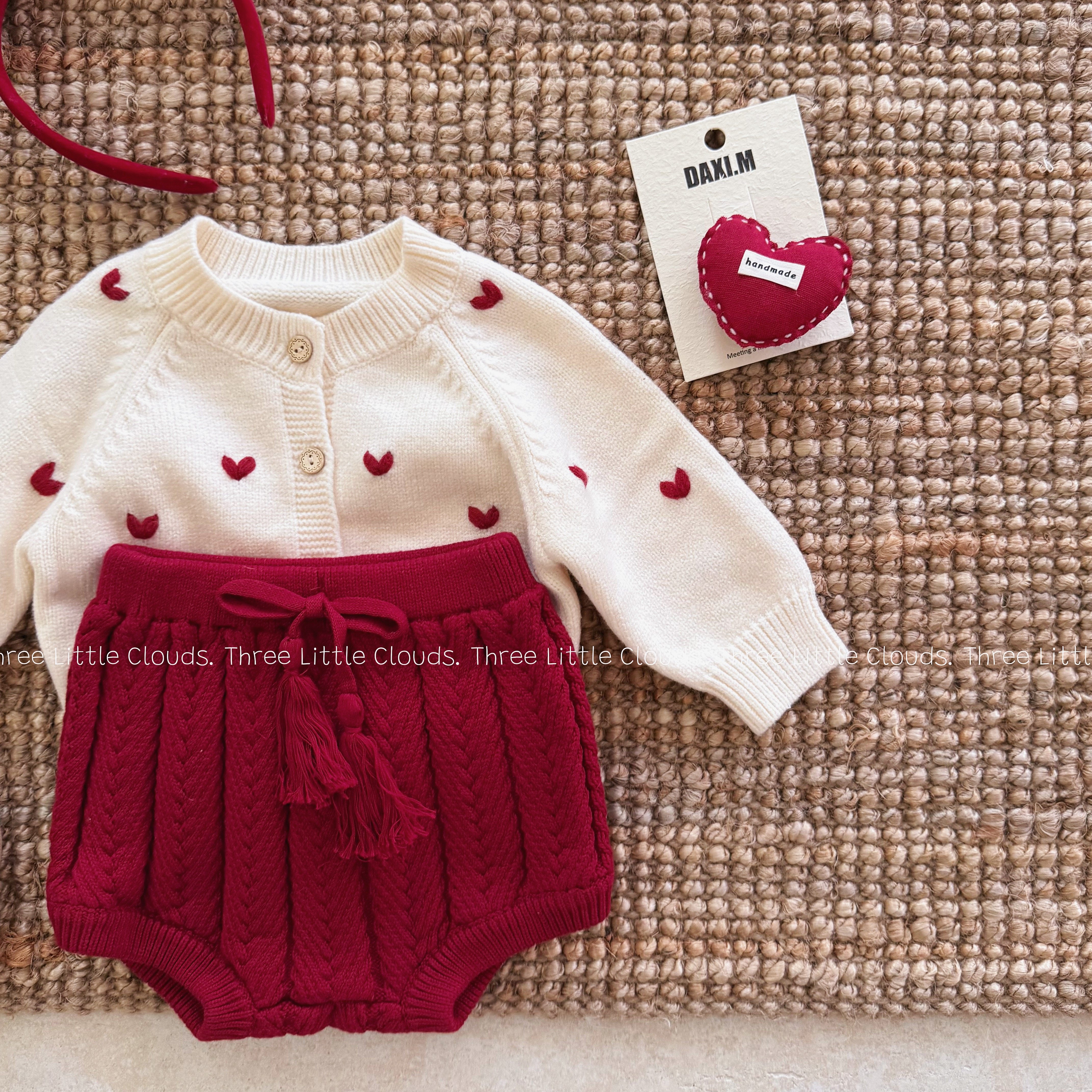 三小朵2742【浆果樱桃】女宝宝婴幼秋季爱心针织外套+针织短裤套,淘宝优惠券,粉丝福利购,淘宝优惠卷