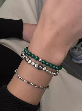 手工串珠手链aaronx孔雀石925银