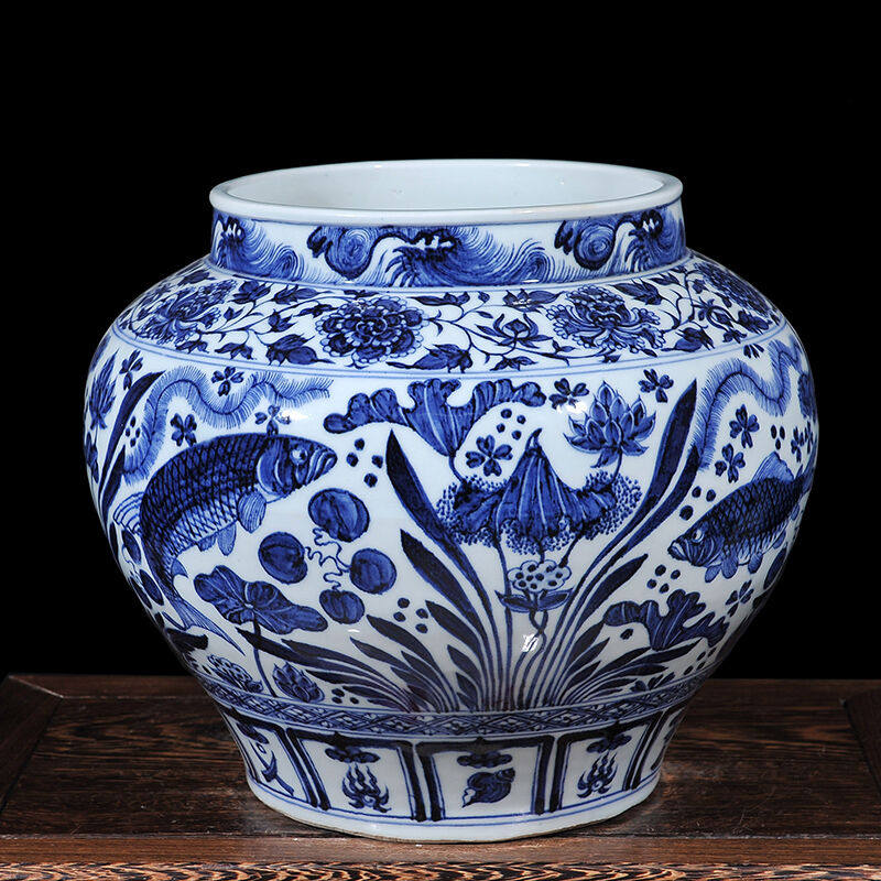 時代物、染付、魚藻紋壺、花瓶 rsuganesha.com