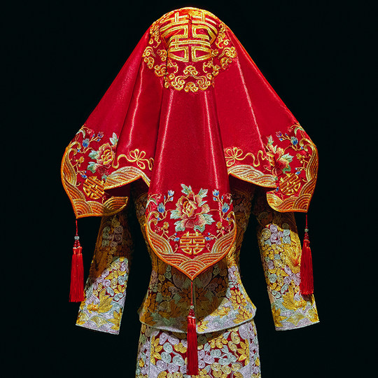 红盖头纱2025新娘结婚高档半透明网纱中式秀禾服红色蒙头来图定制