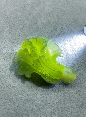 新天然岫玉白菜手把件天然玉石白菜手工雕刻清提奶盖白菜手把摆件
