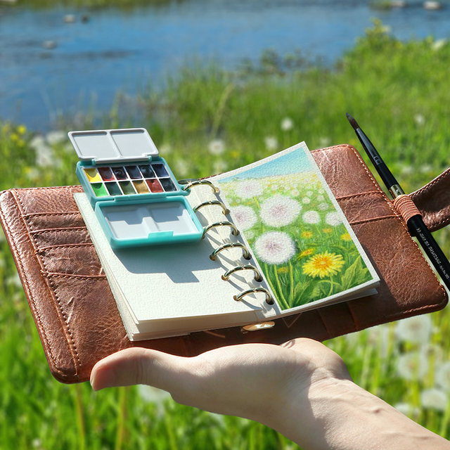 Mini travel watercolor paint diary set