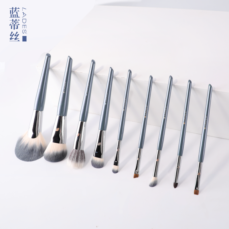 lades蓝蒂丝旗舰店LADES/蓝蒂丝蓝系列10支专业化妆刷套装 羊毛点彩刷 全套美妆工具0