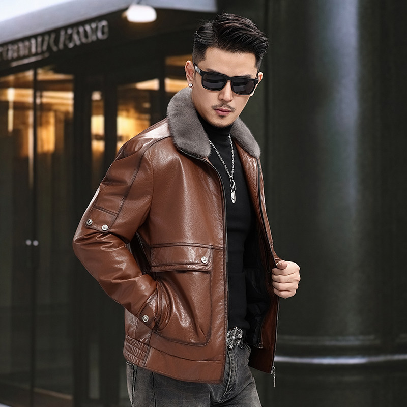 2025可拆卸羽绒内胆水貂毛领真皮皮衣男头层小牛皮外套短款皮夹克,淘宝优惠券,粉丝福利购,淘宝优惠卷