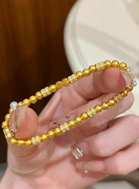 古法沙金跑环金珠手链精致复古百搭气质轻奢鎏金手链