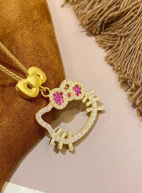 小红书爆款卡通Kitty猫镶钻项链时尚少女心闺蜜锁骨链小众设计链