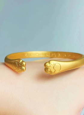 金店同款沙金猫爪手镯女款实心开口可调节手环送女友礼物送妈妈