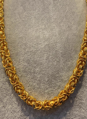 金店同款沙金项链男款轻奢小众光面龙骨项链布纹龙头链首饰品