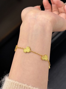 古法沙金碎冰冰五福葫芦手链女金店同款黄金色轻奢小众高级感配饰