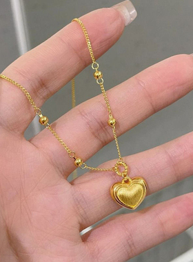拉丝爱心项链2025新款古法金色拉丝心形锁骨链