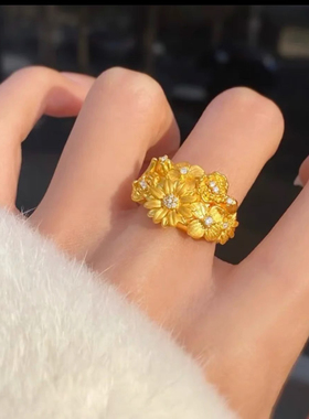金店同款沙金繁花锦簇戒指女款时尚百搭指环送女友礼物送妈妈