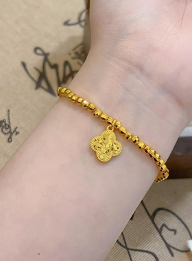 古法沙金四叶草手链女款轻奢小众设计感高级气质百搭手串