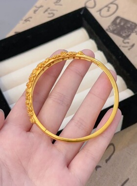 金店同款沙金繁花锦簇卡扣手镯立体雕花錾刻繁花手镯时尚高级手饰