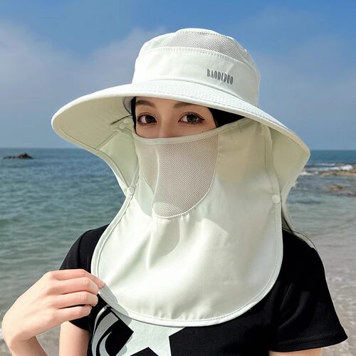 大帽檐防晒帽女遮脸披肩防紫外线夏季太阳骑行户外遮阳帽子登山帽 - 图1