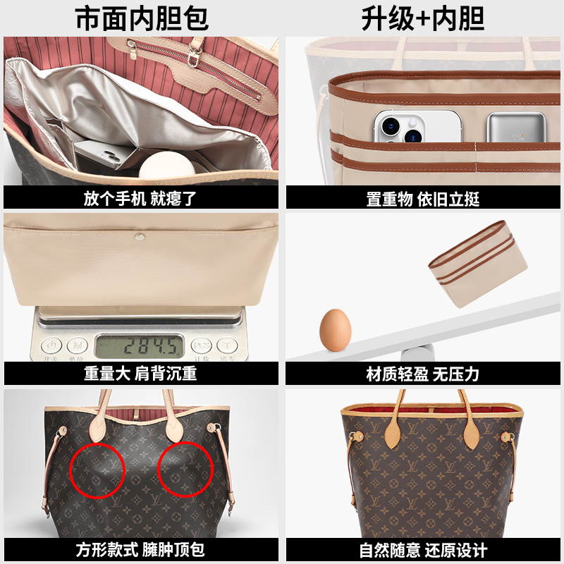 潮帛适用托特包中包内胆龙骧内衬lv戈雅Dior手袋收纳内袋tote珑骧 - 图2