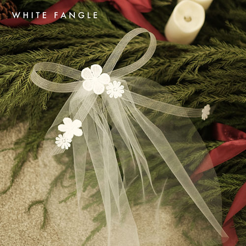 WHITE FANGLE 青柠 小轻薄飘带蕾丝头纱 旅拍领证头纱超仙森系 - 图1