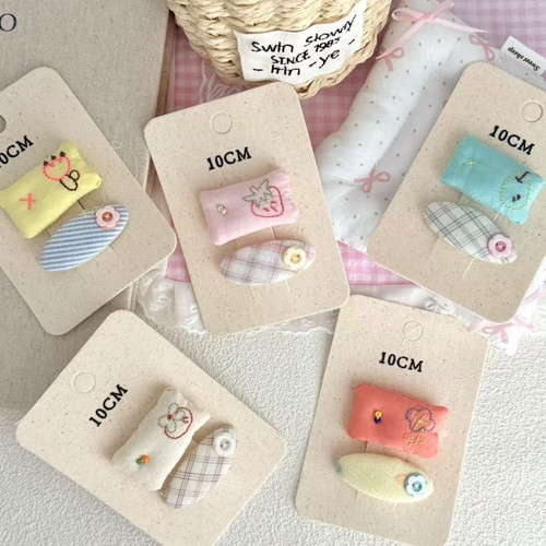 新款韩版甜美抱枕发夹少女纽扣珠珠掰掰夹布艺儿童碎发刘海夹 - 图0