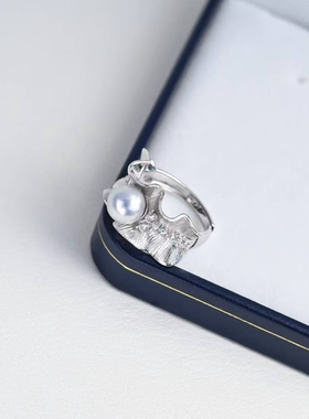 竺玥·蕾丝花边s925纯银海水真多麻珍珠戒指轻奢大气波浪珍珠戒指