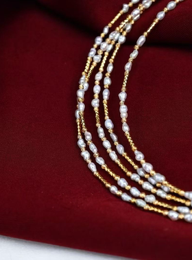 竺玥 鎏金岁月s925银淡水keshi珍珠项链小众设计感高级轻奢锁骨链
