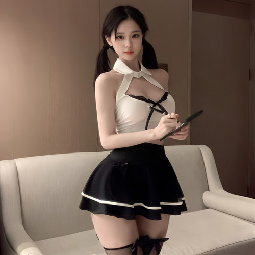 性感制服吊带小A裙显大胸可爱纯欲秘书情调趣味2025女新款睡裙子 - 图0