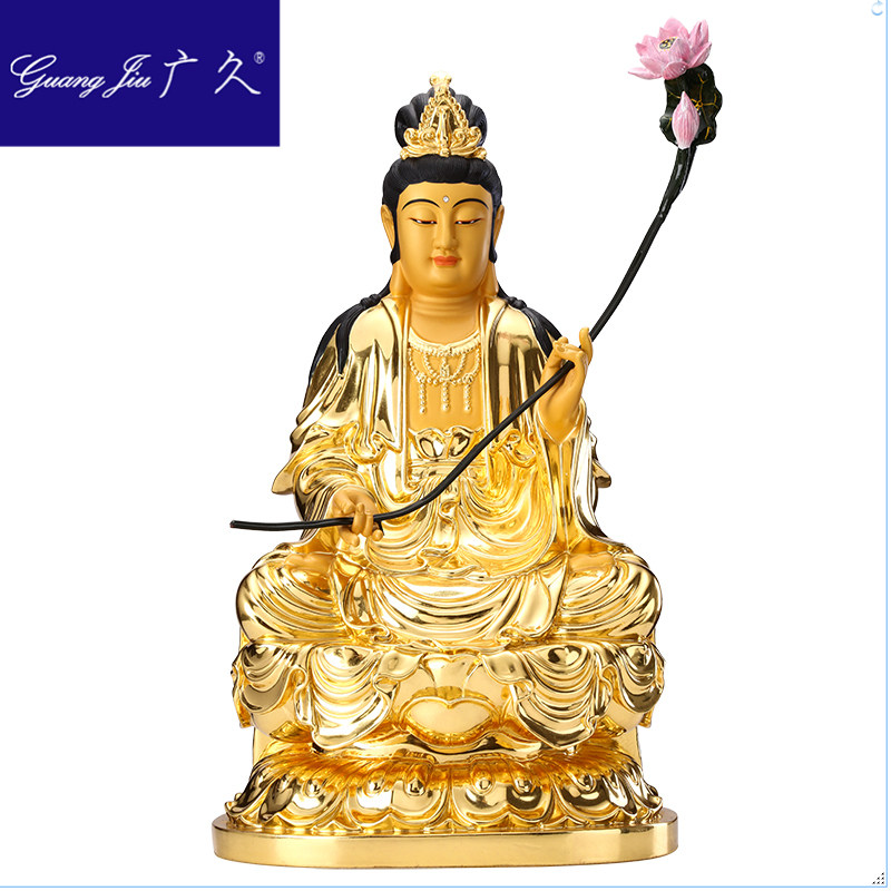 广久贴金西方三圣纯铜阿弥陀佛像 广久摆件