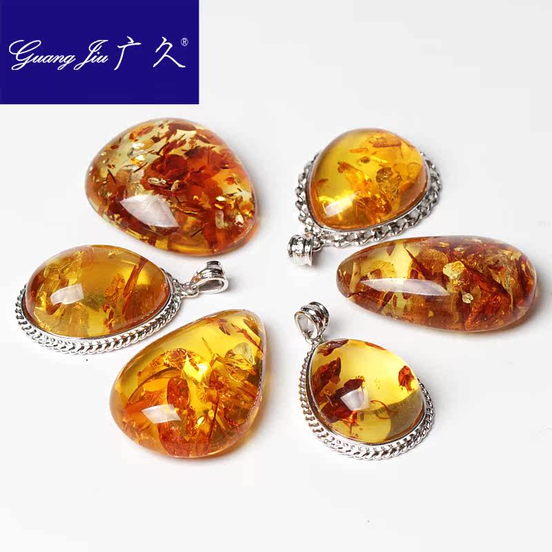 广久天然蜜蜡原石925银简约吊坠 广久项坠/吊坠