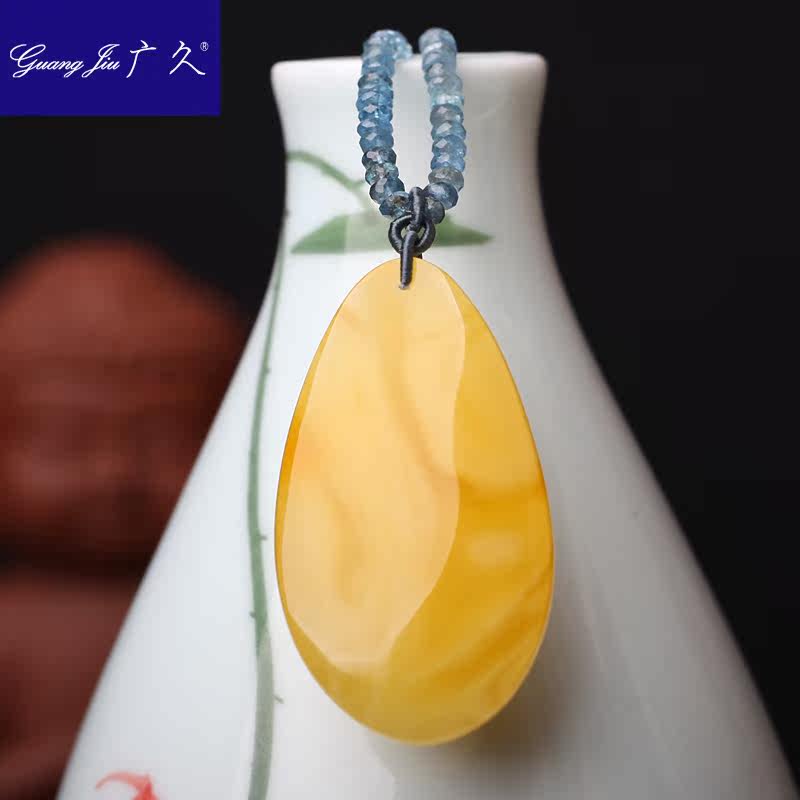 广久天然波罗的海油黄满蜜蜜蜡吊坠 广久项链