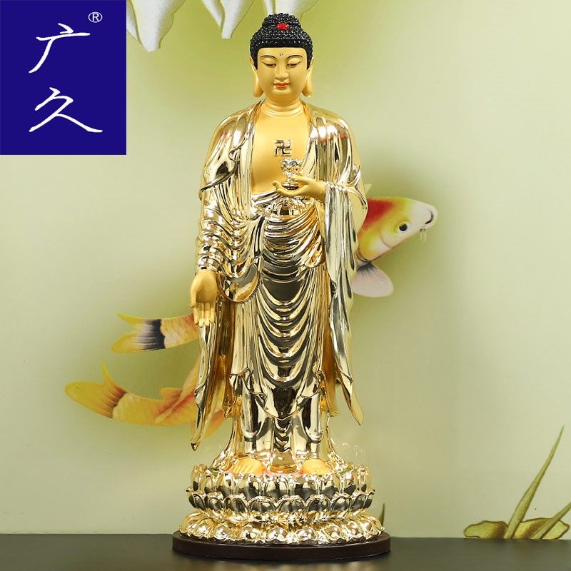 台湾纯铜鎏金观音大势至菩萨佛像 广久摆件