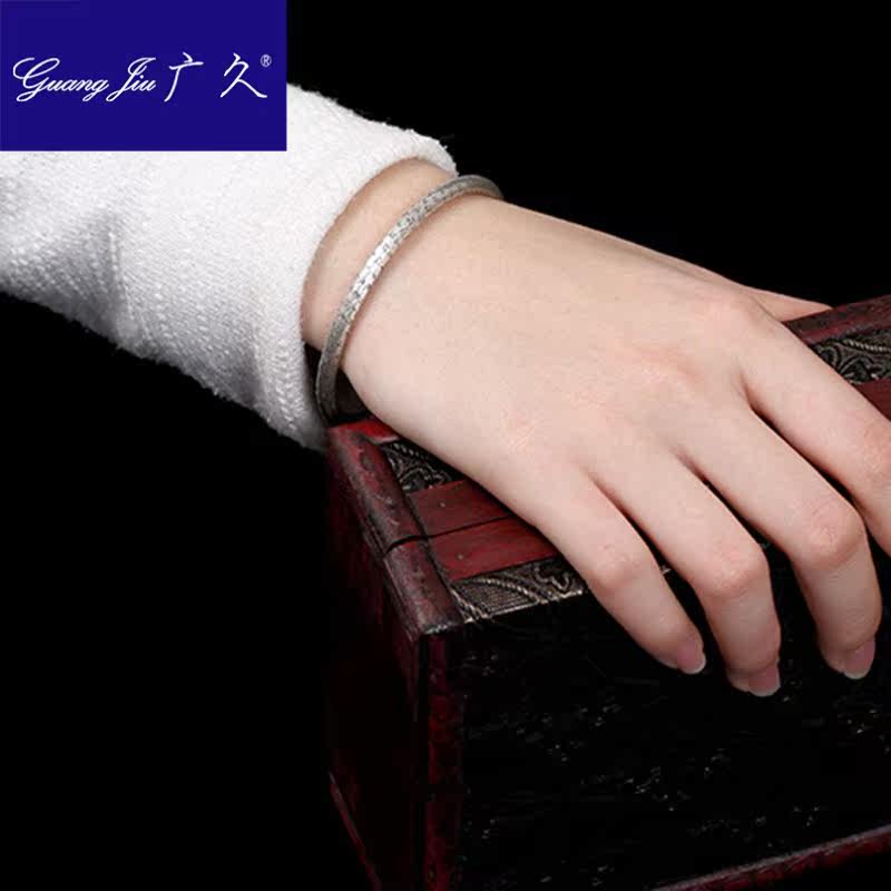 广久s990足银复古哑光做旧实心手环 广久手镯