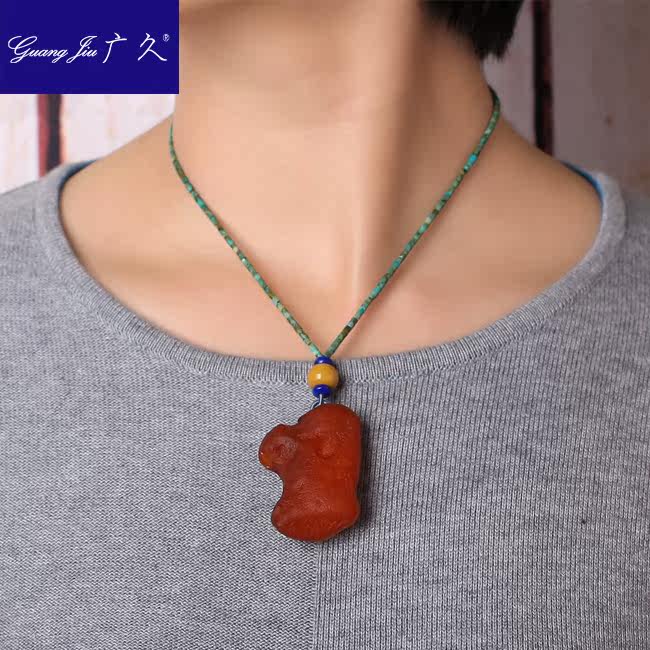 广久波罗的海天然蜜蜡原皮原石项坠 广久项链