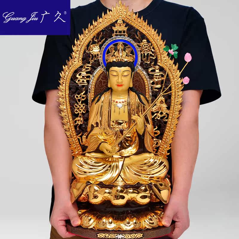 广久鎏金西方三圣佛像cl808纯铜 广久摆件