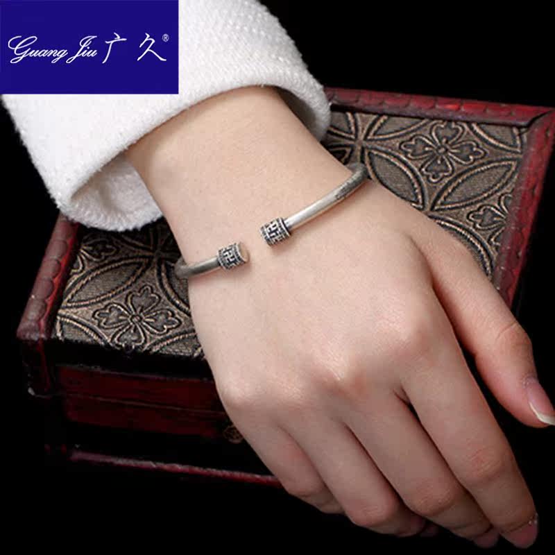 广久s990足银复古哑光做旧实心手环 广久手镯