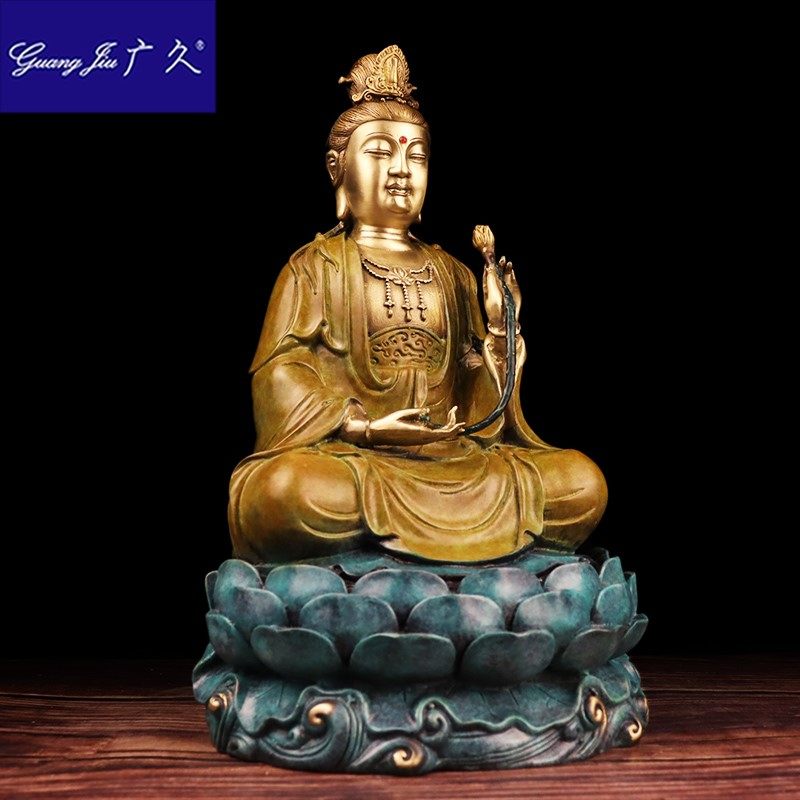 纯铜西方三圣摆件如来家居彩铜佛像 广久摆件