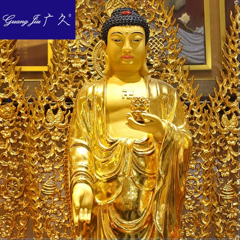 广久贴金西方三圣纯铜佛像大佛像 广久摆件