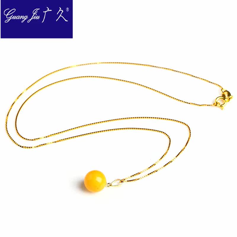 18k金镶嵌蜜蜡女款鸡油黄原石吊坠 广久项坠/吊坠