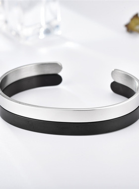 6mm开口可调节c形不锈钢手镯手环 钛钢手镯 女刻图案文字