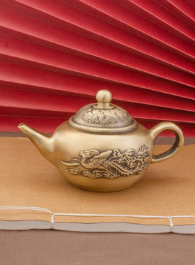 创意纯黄铜茶壶工艺品办公室客厅工艺礼品装饰书房茶壶铜摆件