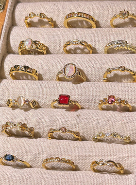 中古饰品法式复古18k金戒指女ins小众轻奢感高级百搭个性开口指环