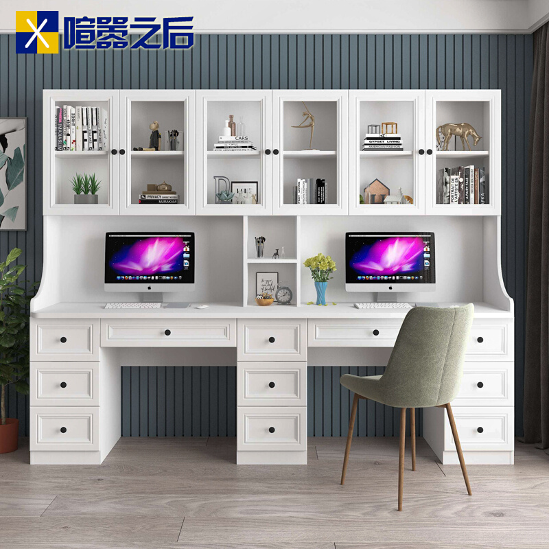简约双人台式电脑桌家用组装学生写字台书桌柜一体办公桌8FL-214-图0