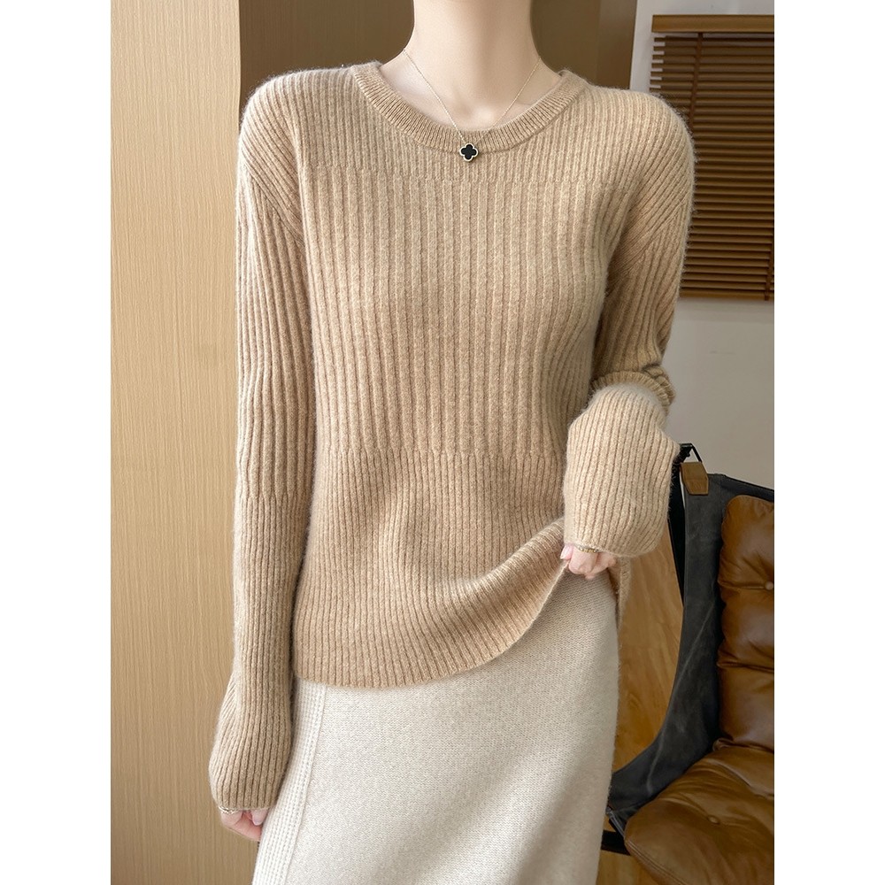 香港潮牌秋冬新款圆领坑条100羊毛衫女套头休闲内搭毛衣宽松显瘦,淘宝优惠券,粉丝福利购,淘宝优惠卷