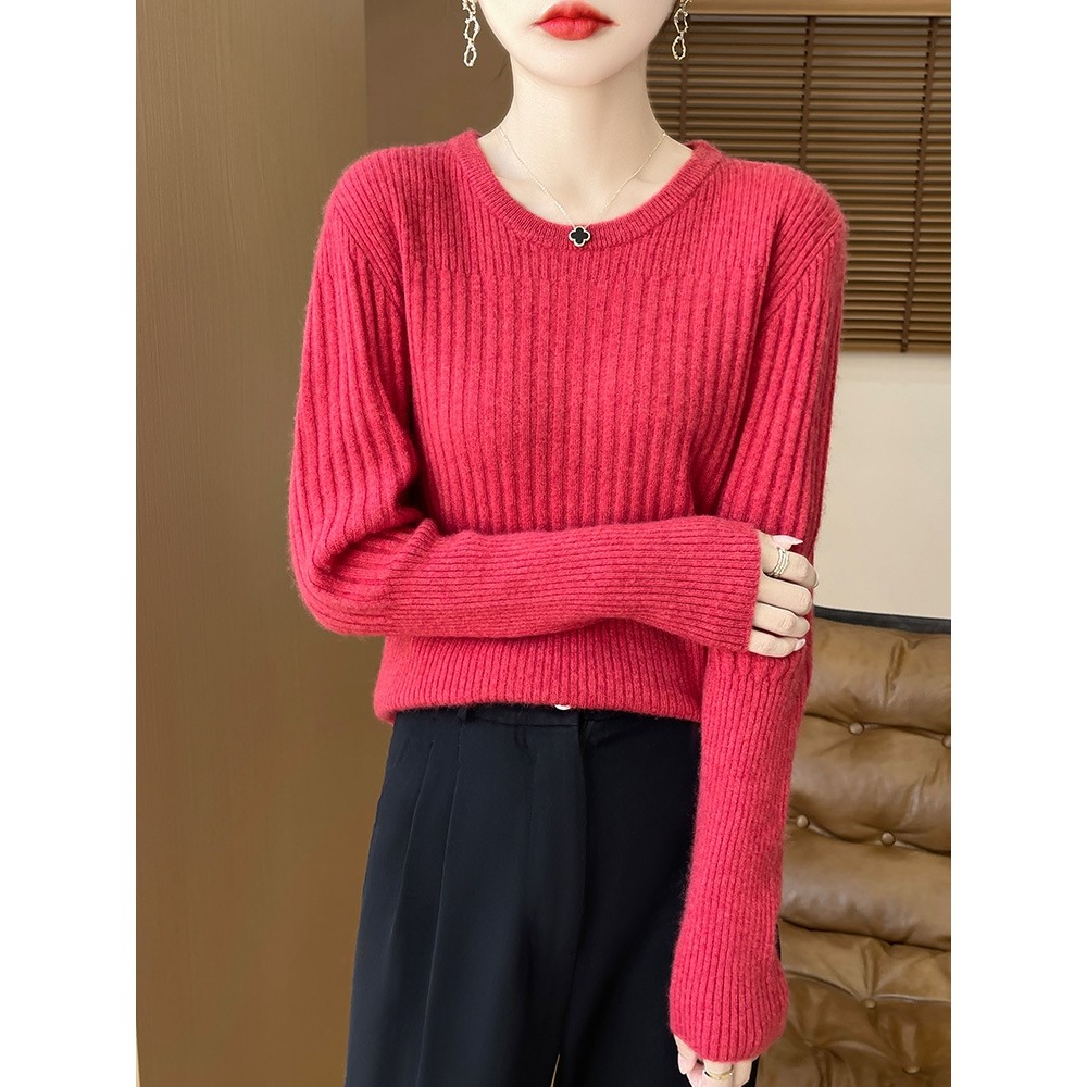 香港潮牌秋冬新款圆领坑条100羊毛衫女套头休闲内搭毛衣宽松显瘦,淘宝优惠券,粉丝福利购,淘宝优惠卷