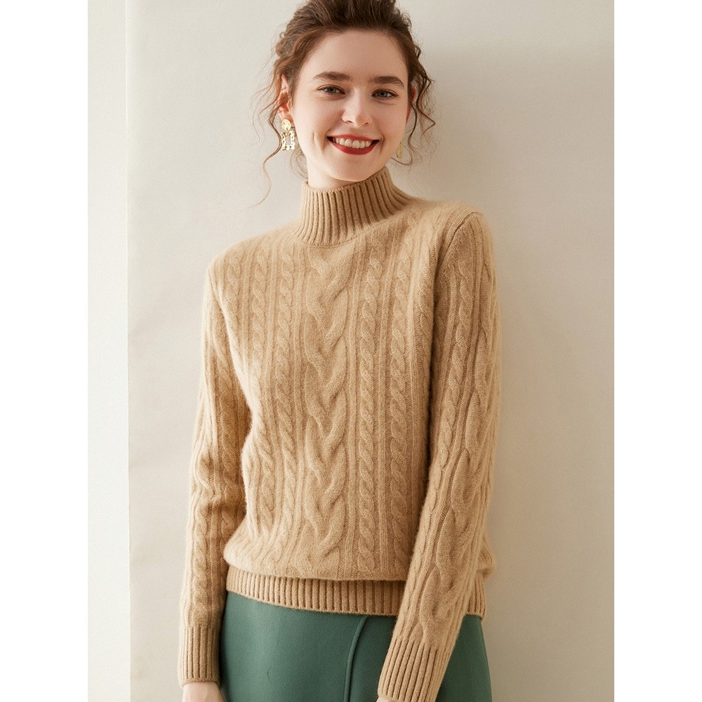 香港潮牌秋冬新款三股加厚半高领山羊绒衫女宽松针织打底绞花毛衣,淘宝优惠券,粉丝福利购,淘宝优惠卷