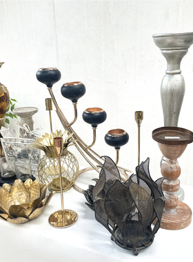 美式乡村桌上落地铁艺烛台摆件