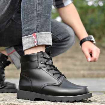 ເກີບຝ້າຍລະດູຫນາວທີ່ແທ້ຈິງ wool warm leather tactical boots men's Martin boots plus velvet security land warfare cotton shoes steel toe