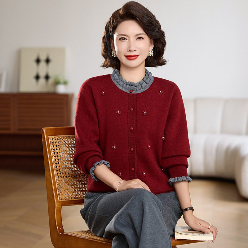 恒源祥新款妈妈秋冬装开衫时尚一体绒保暖上衣中老年女加绒加厚毛,淘宝优惠券,粉丝福利购,淘宝优惠卷