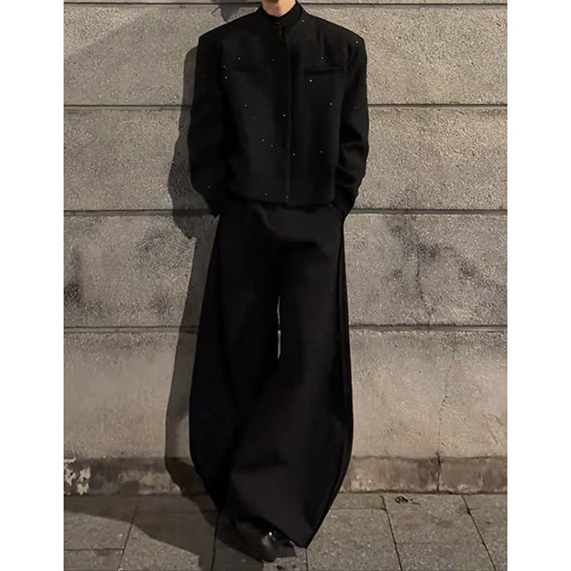 高级感垫肩短款西装外套男秋冬撒银呢料痞帅立领夹克夜店男模穿搭,淘宝优惠券,粉丝福利购,淘宝优惠卷