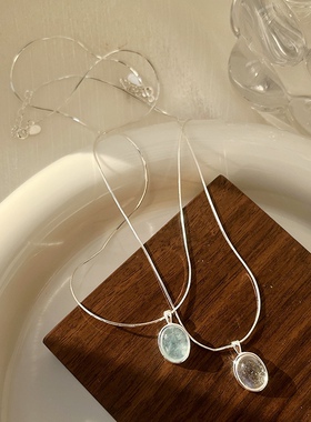 925纯银天然月光石海蓝宝项链新品独特设计椭圆天然石蛇骨链小众