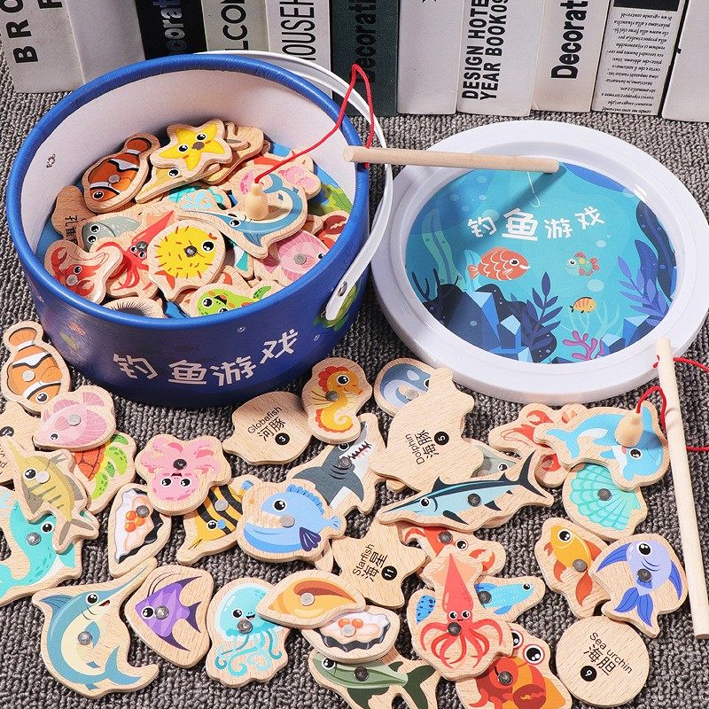 木制宝宝磁性钓鱼儿童玩具小鱼婴幼儿益智1-2一两岁半3男孩子女孩,淘宝优惠券,粉丝福利购,淘宝优惠卷