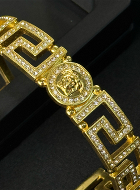 法式复古高品质满钻回纹镂空手镯