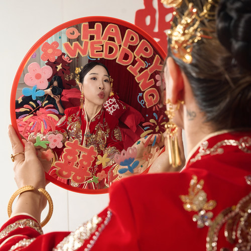 结婚搞怪diy凹凸镜广角镜放大哈哈镜彩绘转角镜镜面摆件拍照道具 - 图3